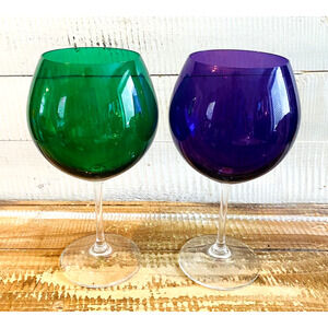 Pair 2 Marquis by Waterford Jewels Aromatic Balloon Purple & Green Wine Glass